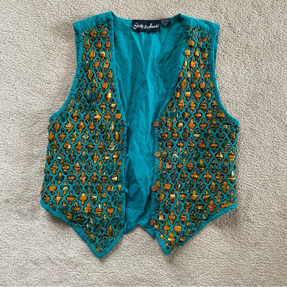 Vintage Teal Shelly Arnold Cotton vest